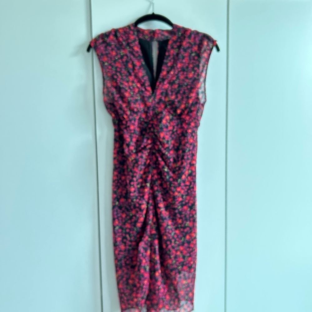 All Saints Ruched Pink and Red Dress